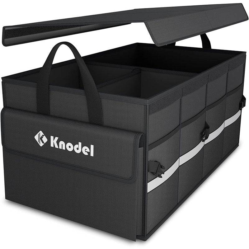 K KNODEL Car Trunk Organizer with Lid, Collapsible Car Trunk Storage Organizer, Car Organizer and Storage for SUV, Truck, Sedan (2C, Black)