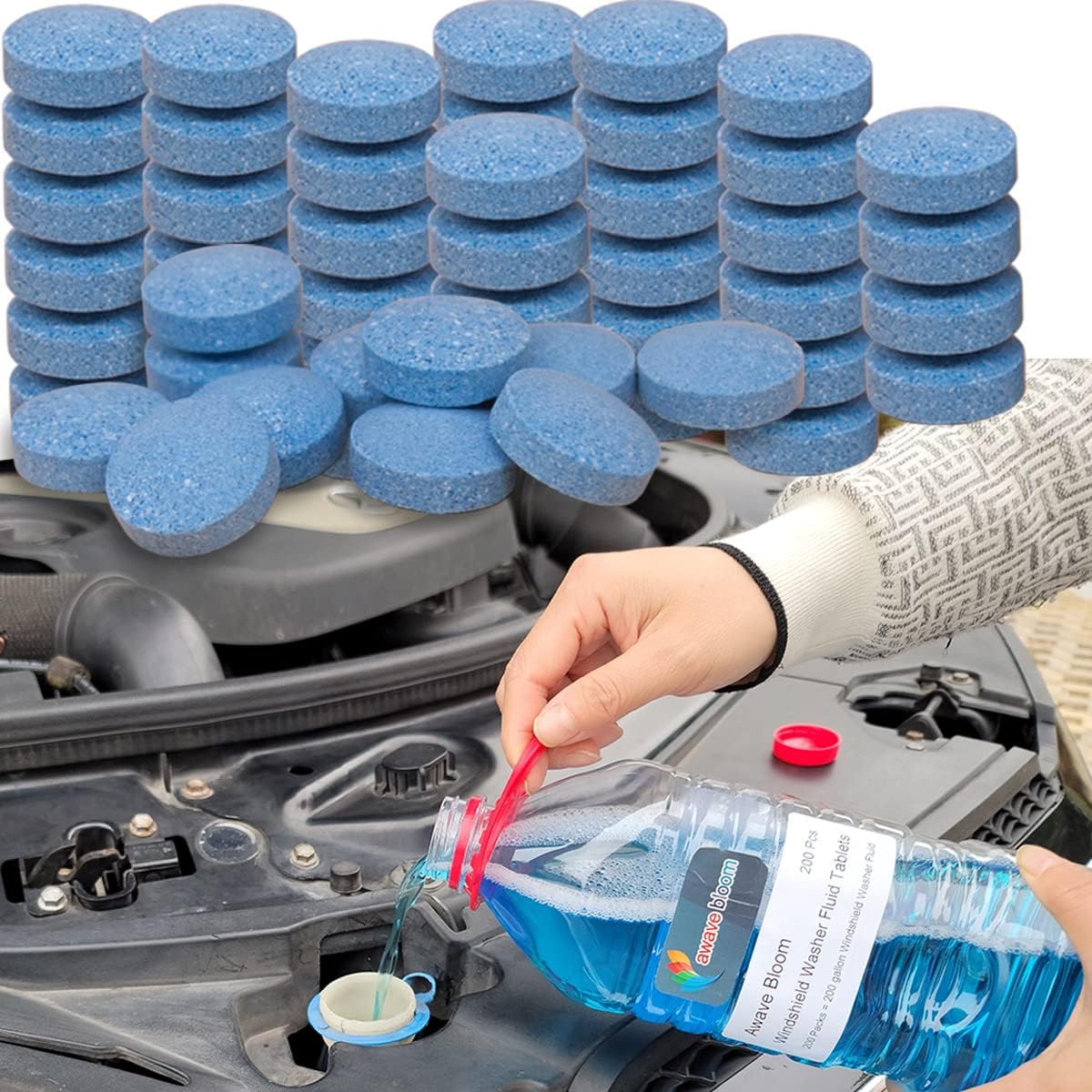 100 Pieces Car windshield washer fluid Concentrated Clean Tablets,New Formula windshield wiper fluid Solid Effervescent Tablet.Remove glass stains,Clear vision(Use With De-icer or Methanol for Winter)